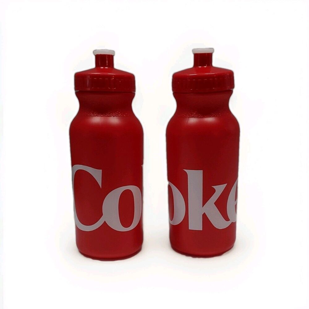 Vintage Coca-Cola Coke Red Plastic Water Bottles - Made In The USA - Set of 2